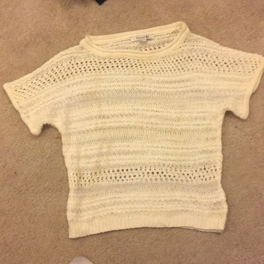 Crochet short sleeve cream colored sweater Small